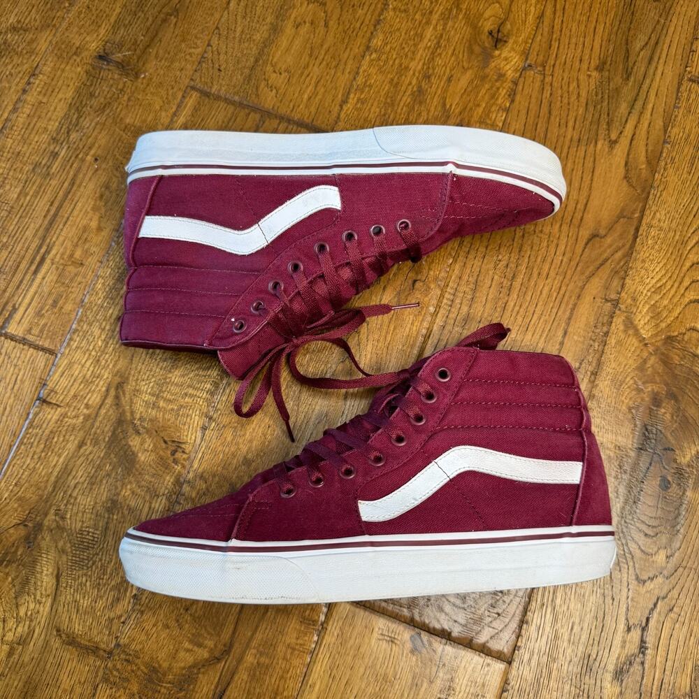 Vans Sk8-Hi High Top Sneakers Red Burgundy Skate Shoes Men's Sz 9.5 Womens 11 - Picture 4 of 7